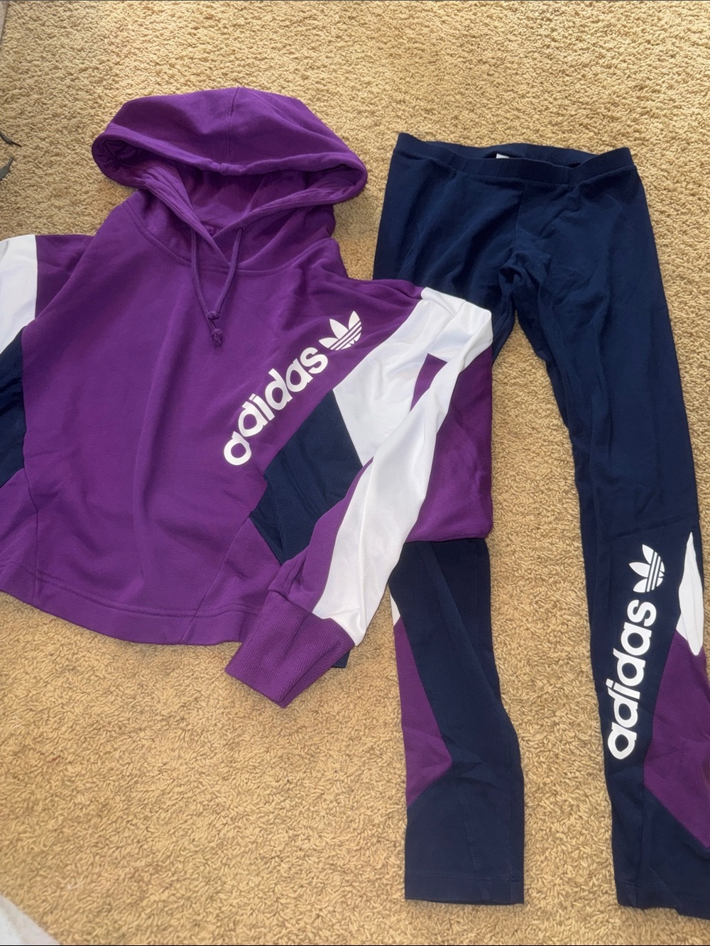 adidas Purple & Navy Logo Hoodie and Leggings Set